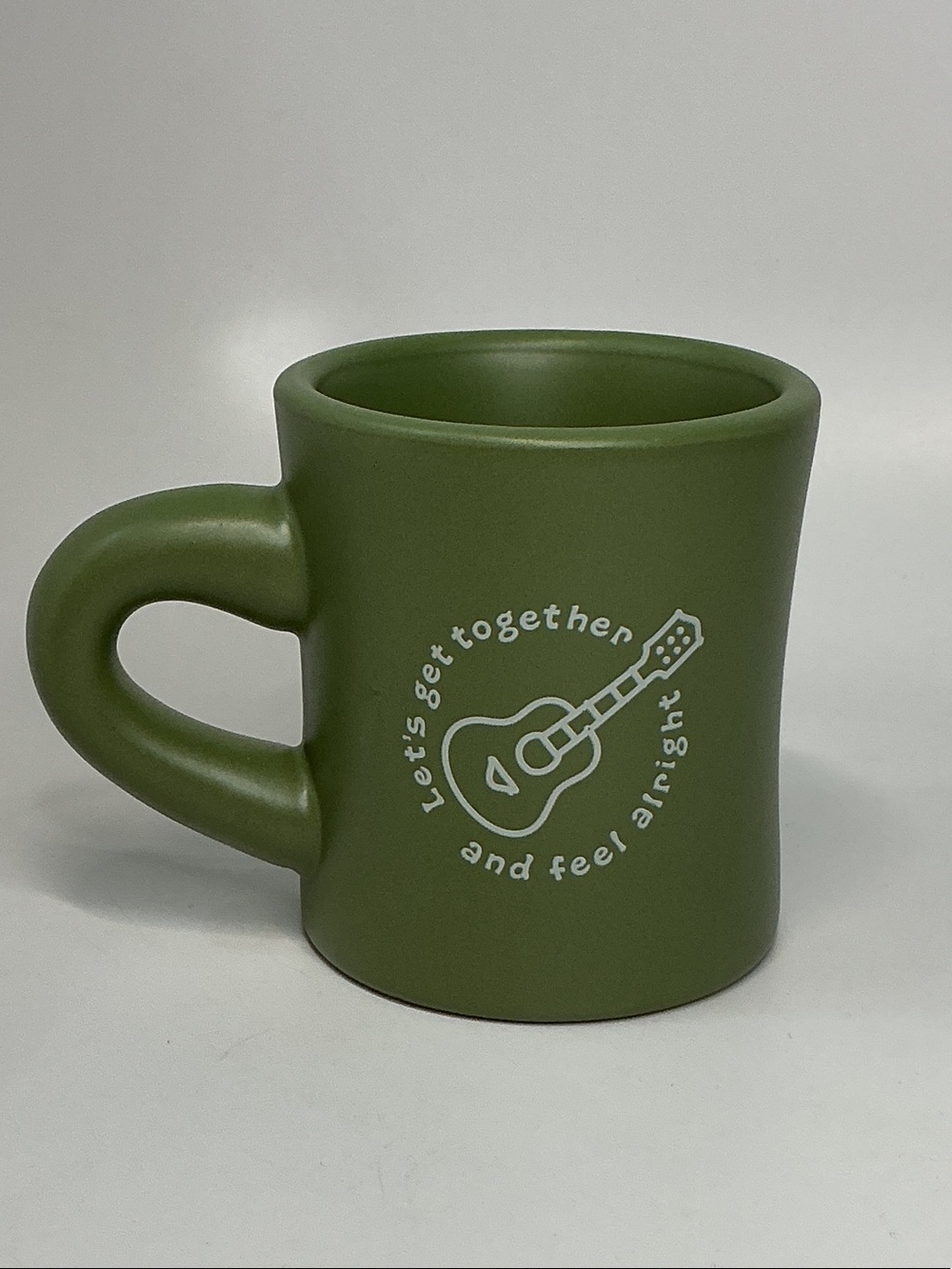 Life is Good Guitar Mug Olive Green Ceramic Diner Coffee Cup EUC